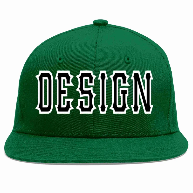 Baseball Cap With Motivational Quotes-Custom Green Black-White Flat Eaves Sport Baseball Cap Design for Men/Women/Youth