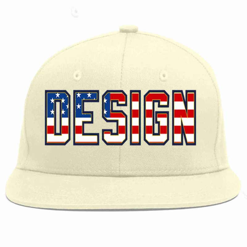 Baseball Cap For Custom Orders And Discounts-Custom Cream Vintage USA Flag-Gold Flat Eaves Sport Baseball Cap Design for Men/Women/Youth