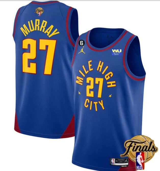 Basketball Jersey For Fan Merchandise-Nuggets 27 Jamal Murray Blue 2023 Finals NO.6 Patch Swingman Basketball Jersey