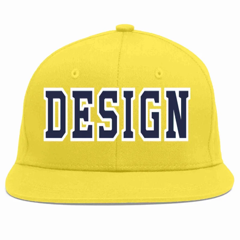 Baseball Cap For Online Orders-Custom Light Gold Navy-White Flat Eaves Sport Baseball Cap Design for Men/Women/Youth