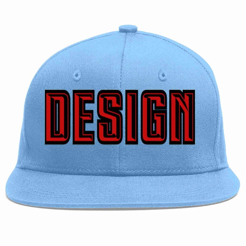 Baseball Cap With Custom Numbers And Names-Custom Light Blue Red-Black Flat Eaves Sport Baseball Cap Design for Men/Women/Youth