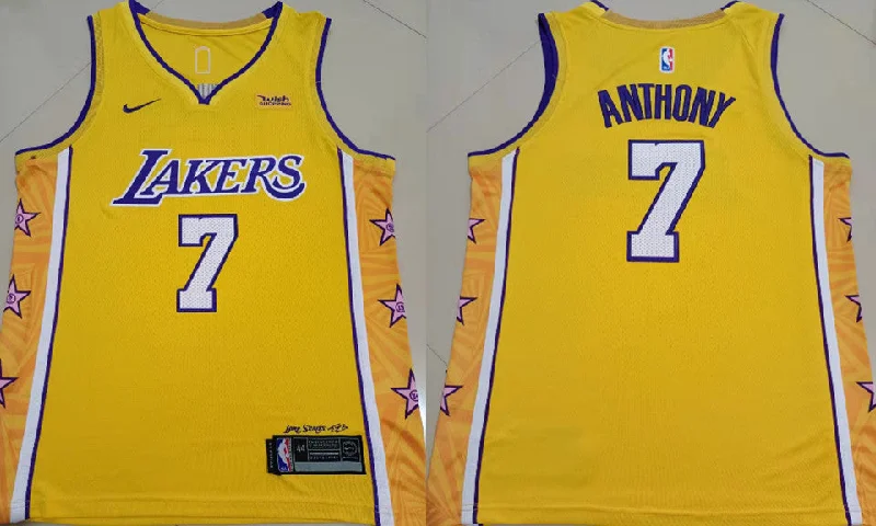 Basketball Jersey For Softball And Basketball Fans-Lakers 7 Carmelo Anthony Yellow City Edition Swingman Basketball Jersey