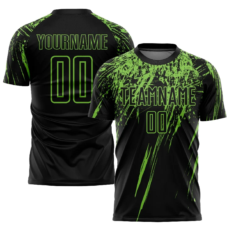 Personalized Football Jersey-Custom Black Neon Green Sublimation Soccer Uniform Jersey