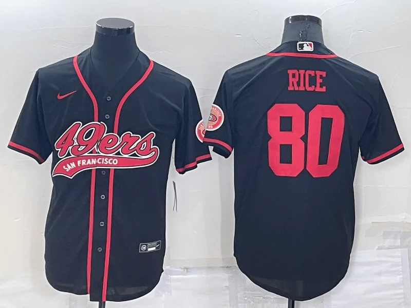 Baseball Jersey For Custom Team Colors-Men's San Francisco 49ers #80 Jerry Rice Black Stitched Cool Base Baseball Jersey