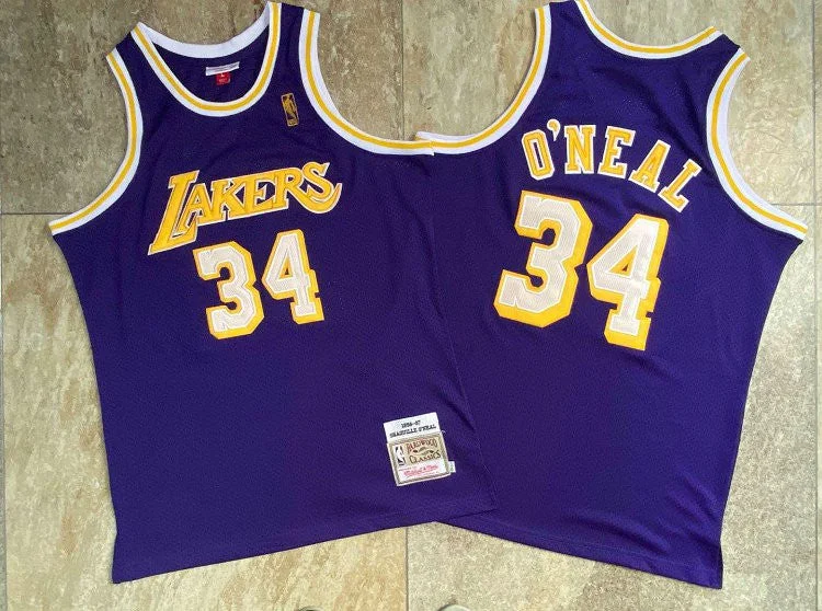 Basketball Jersey For Fan Apparel Orders-Lakers 34 Shaquille O'Neal Purple 1996-97 Hardwood Classics Basketball Jersey