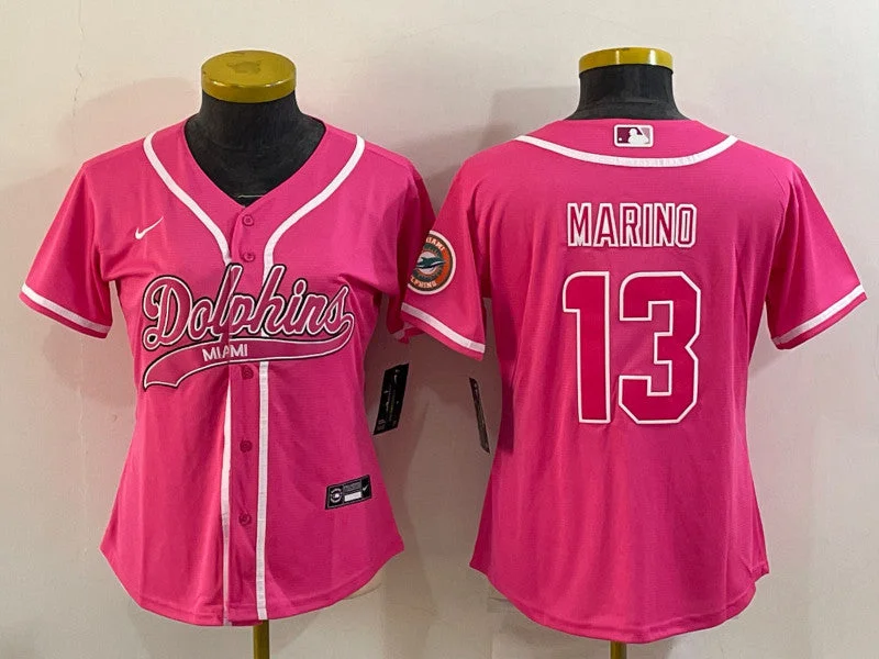 Baseball Jersey For Official Sports Orders-Women's Miami Dolphins #13 Dan Marino Pink With Patch Cool Base Stitched Baseball Jersey(Run Small)