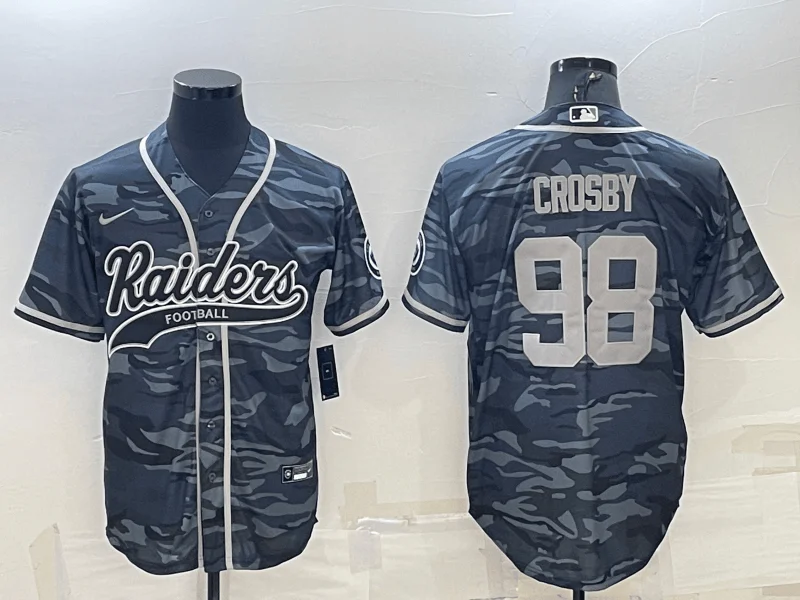 Baseball Jersey For Supporter Customization-Men's Las Vegas Raiders #98 Maxx Crosby Grey Camo With Patch Cool Base Stitched Baseball Jersey