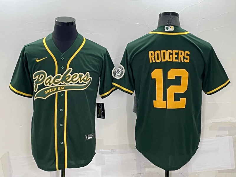 Baseball Jersey For Unique Fan Orders-Men's Green Bay Packers #12 Aaron Rodgers Green Yellow Stitched Cool Base Baseball Jersey