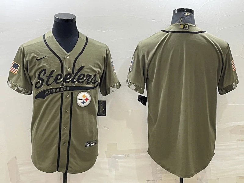 Baseball Jersey For Personalized Orders-Men's Pittsburgh Steelers Blank Olive Salute to Service Cool Base Stitched Baseball Jersey