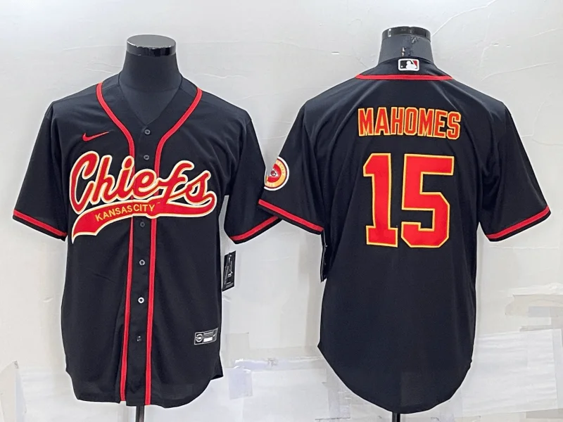 Baseball Jersey For Team Apparel-Men's Kansas City Chiefs Patrick Mahomes Black Stitched Cool Base Baseball Jersey