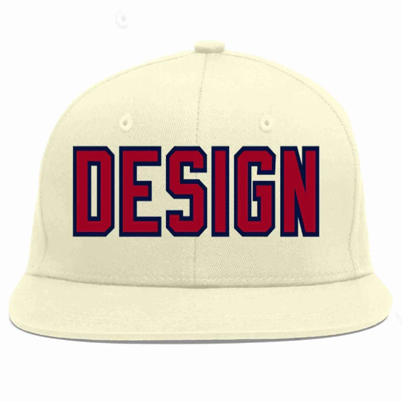 Baseball Cap For Limited Runs-Custom Cream Red-Navy Flat Eaves Sport Baseball Cap Design for Men/Women/Youth