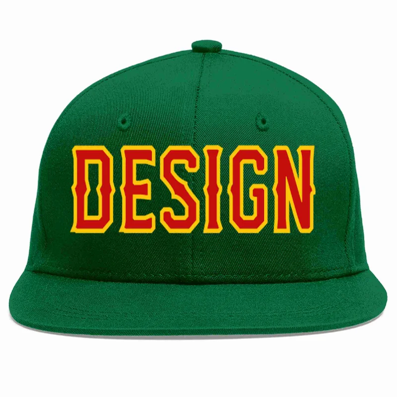 Baseball Cap With Bold Design And Colors-Custom Green Red-Yellow Flat Eaves Sport Baseball Cap Design for Men/Women/Youth