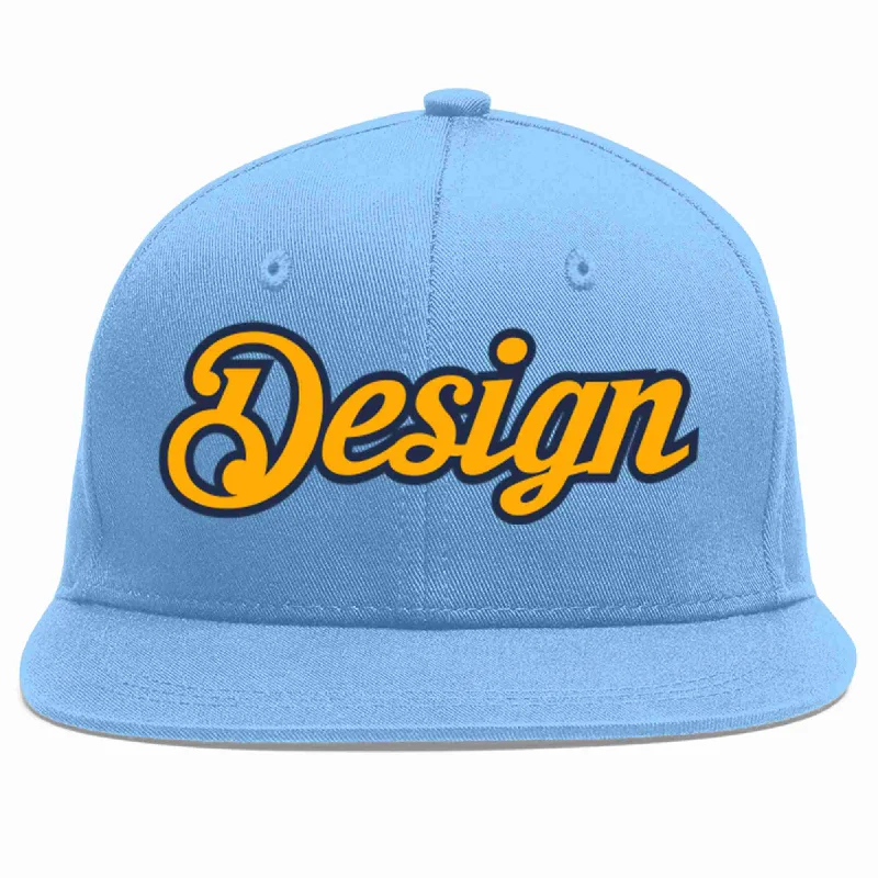 Custom Baseball Cap With Name-Custom Light Blue Yellow-Navy Flat Eaves Sport Baseball Cap Design for Men/Women/Youth