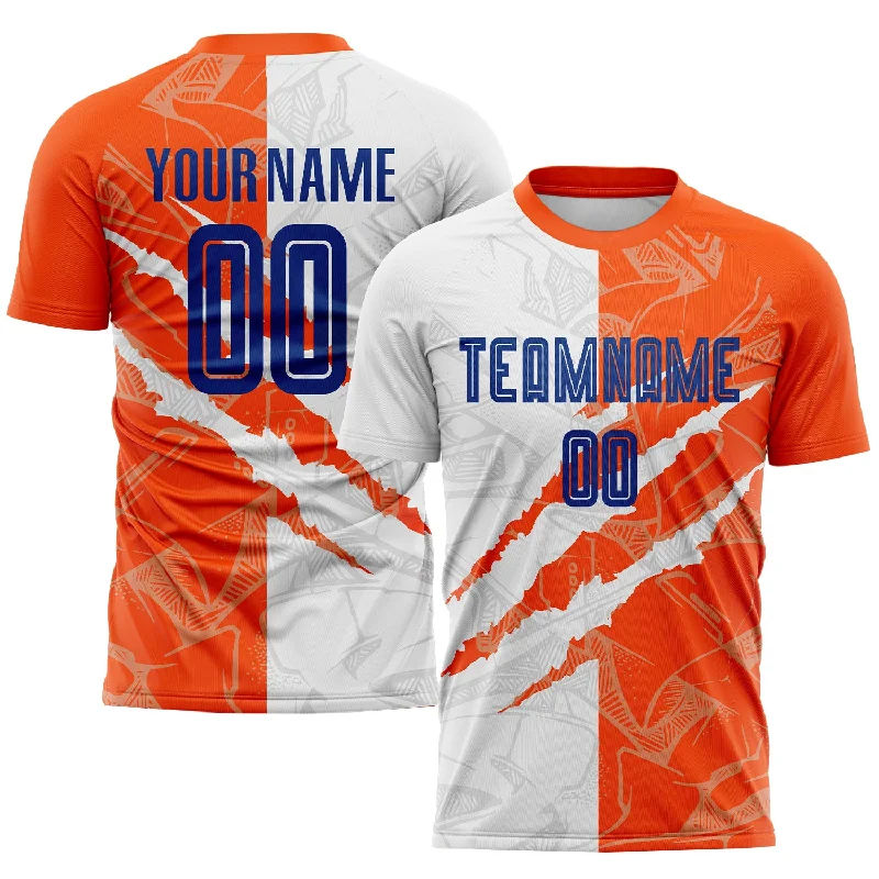 Football Jersey For Fundraiser Apparel-Custom Graffiti Pattern Royal-Orange Scratch Sublimation Soccer Uniform Jersey