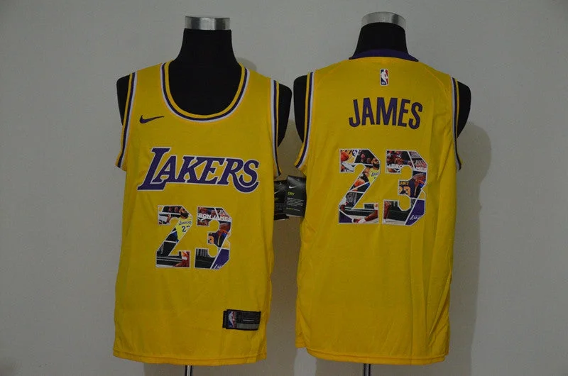 Basketball Jersey With Team Logo-Lakers 23 Lebron James Yellow Fashion Swingman Basketball Jersey