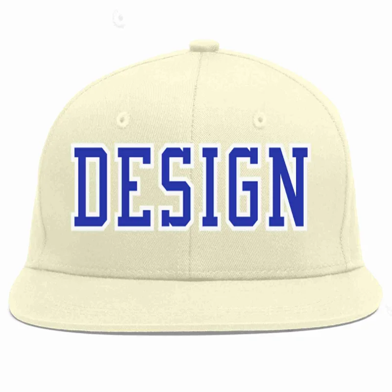 Baseball Cap For College Sports-Custom Cream Royal-White Flat Eaves Sport Baseball Cap Design for Men/Women/Youth