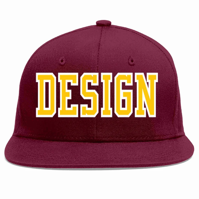 Baseball Cap For Special Occasion Gifts-Custom Crimson Gold-White Flat Eaves Sport Baseball Cap Design for Men/Women/Youth