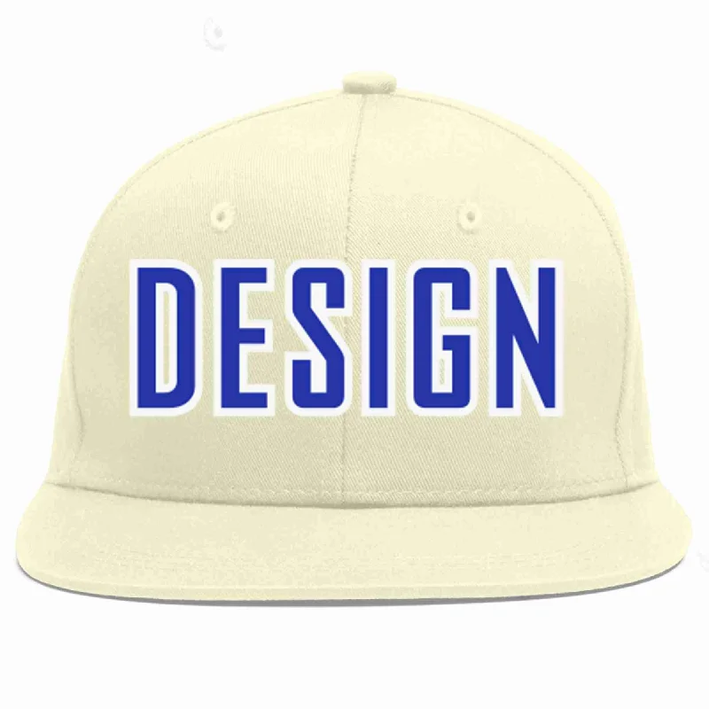 Baseball Cap For Custom Team Gear-Custom Cream Royal-White Flat Eaves Sport Baseball Cap Design for Men/Women/Youth