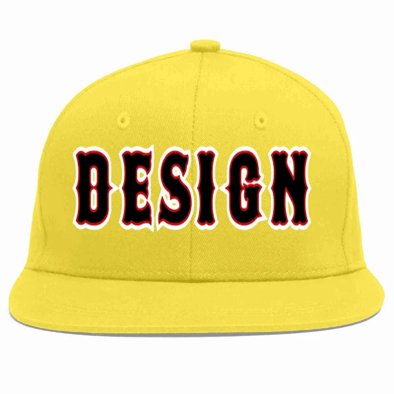 Baseball Cap For Limited Edition Items-Custom Light Gold Black-Red Flat Eaves Sport Baseball Cap Design for Men/Women/Youth