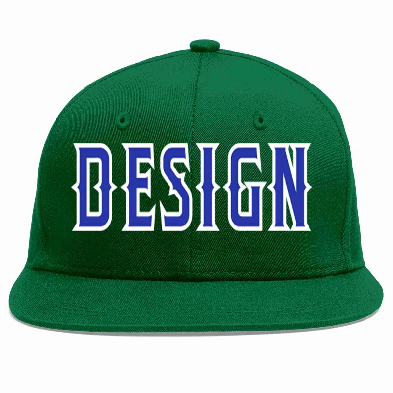 Baseball Cap For Special Edition Hats-Custom Green Royal-White Flat Eaves Sport Baseball Cap Design for Men/Women/Youth