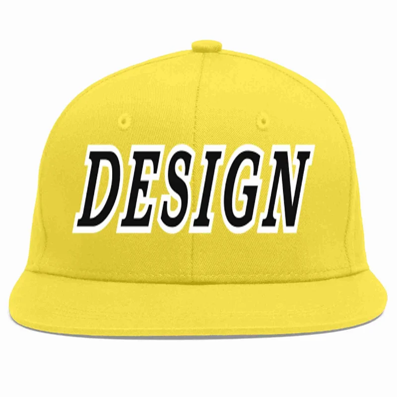 Baseball Cap For Team Outfits-Custom Light Gold Black-White Flat Eaves Sport Baseball Cap Design for Men/Women/Youth