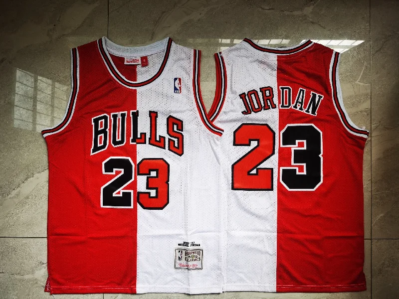 Basketball Jersey For Holiday Gifts-Bulls 23 Michael Jordan Split White Red 1996-97 Hardwood Classics Mesh Basketball Jersey