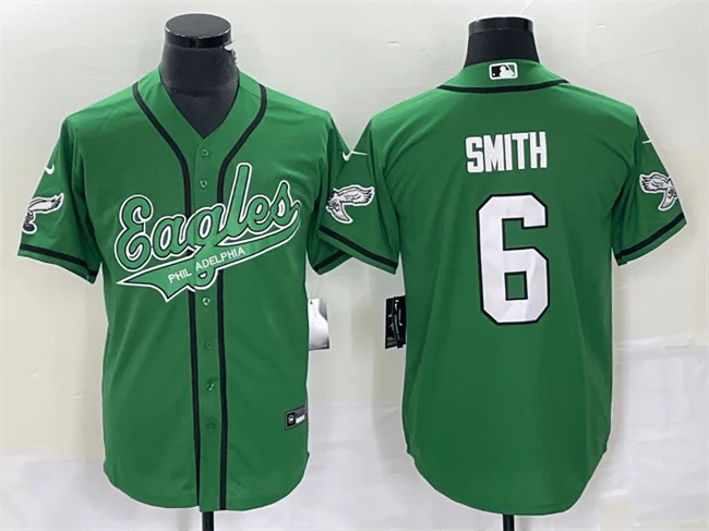 Baseball Jersey For Group Customization-Men's Philadelphia Eagles #6 DeVonta Smith Green Cool Base Stitched Baseball Jersey