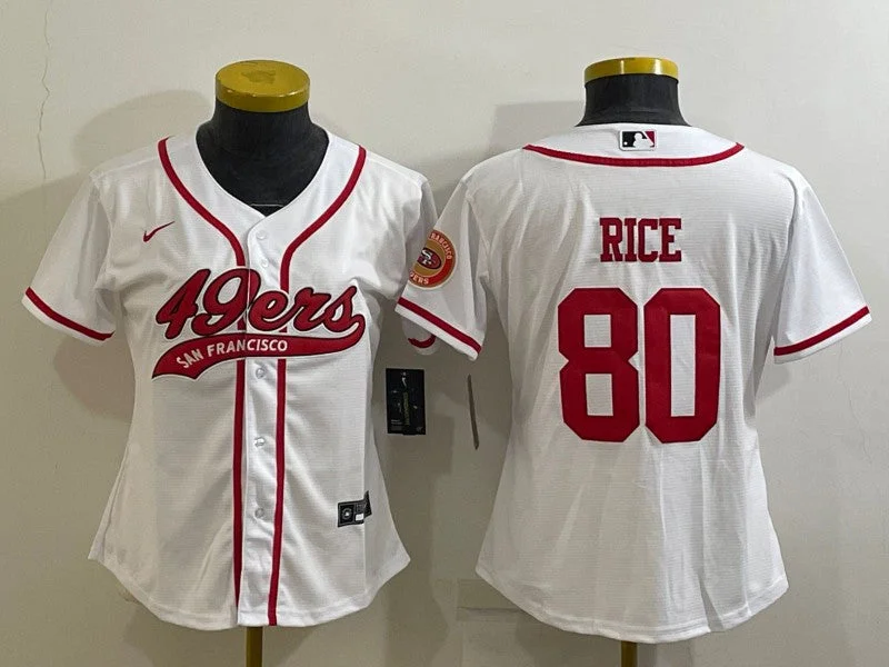 Baseball Jersey For Special Promotions-Women's San Francisco 49ers #80 Jerry Rice White With Patch Cool Base Stitched Baseball Jersey(Run Small)