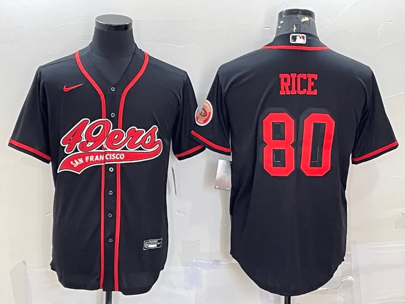 Baseball Jersey For Personalized Fan Gear-Men's San Francisco 49ers #80 Jerry Rice Black Color Rush With Patch Cool Base Stitched Baseball Jersey