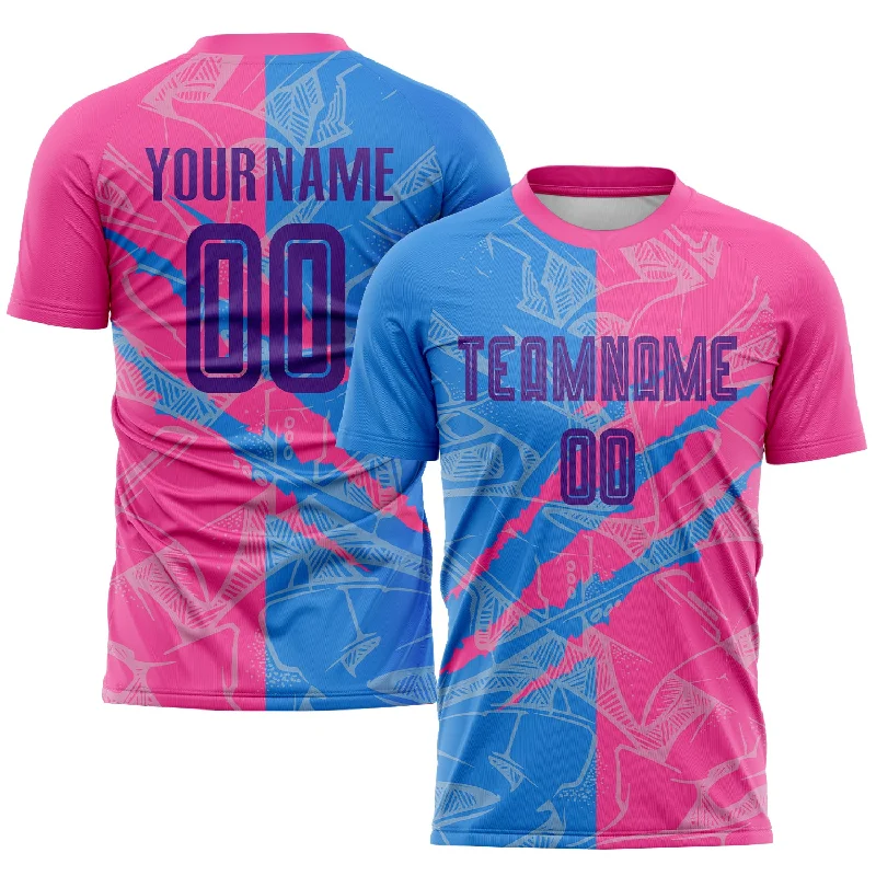 Football Jersey For Custom Team Jerseys-Custom Graffiti Pattern Purple Powder Blue-Pink Scratch Sublimation Soccer Uniform Jersey