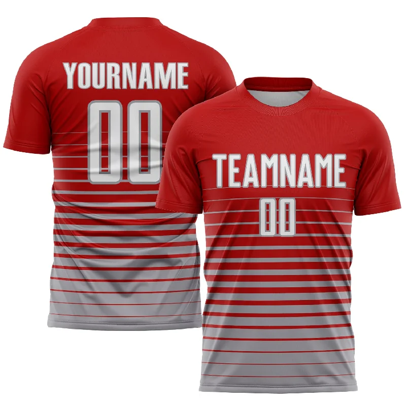 Football Jersey For College Fans-Custom Red White-Gray Pinstripe Fade Fashion Sublimation Soccer Uniform Jersey