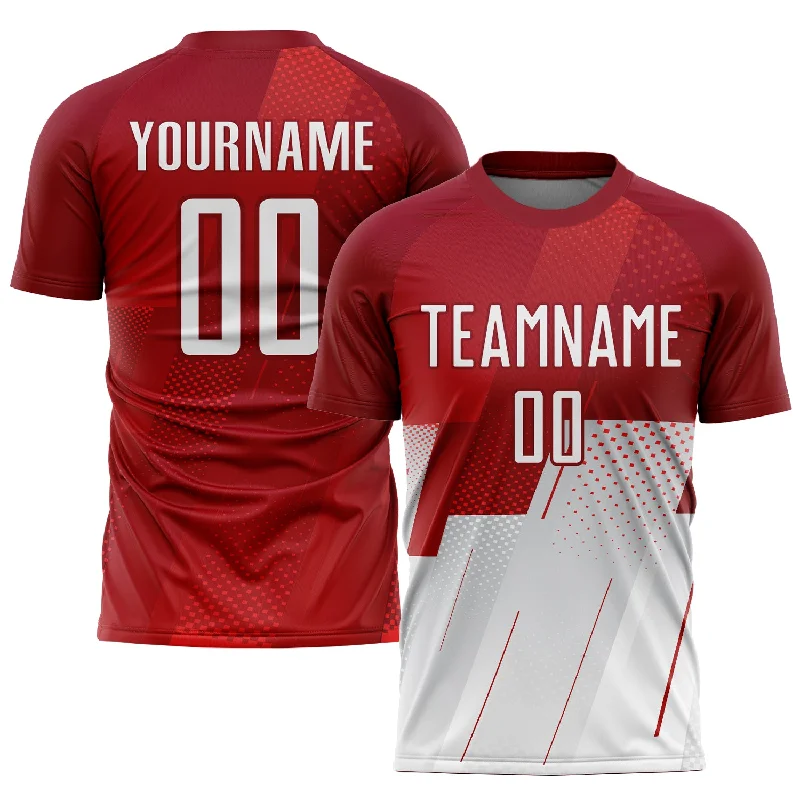 Football Jersey With Custom Patch Designs-Custom Red White Sublimation Soccer Uniform Jersey