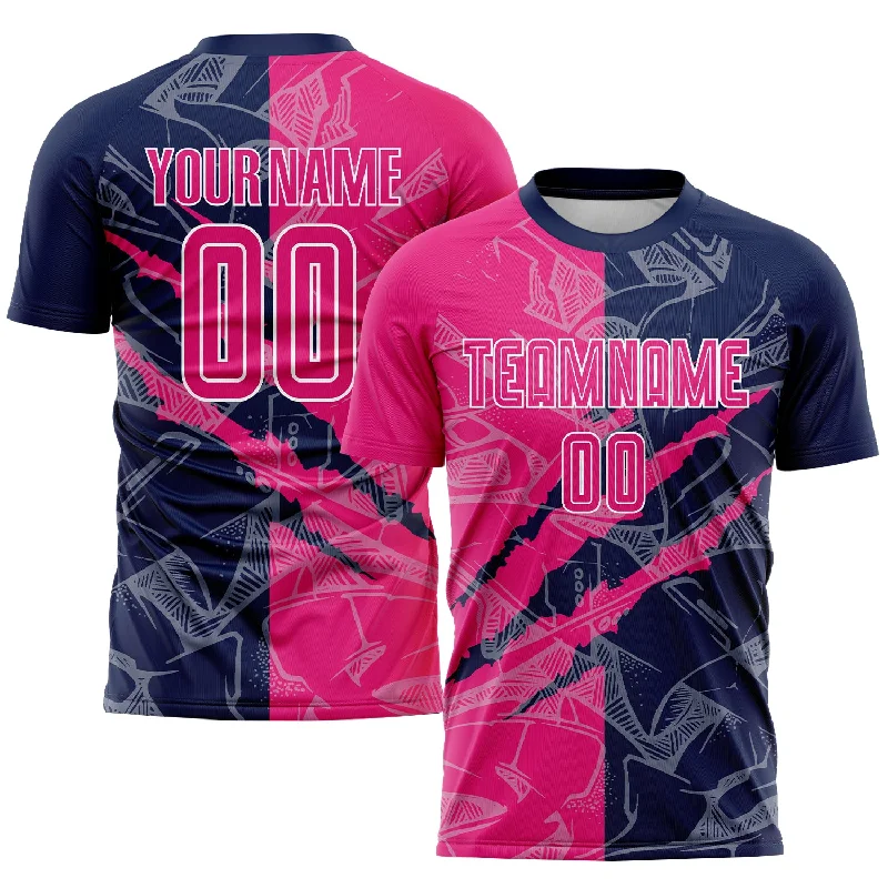 Football Jersey For College Fan Gear-Custom Graffiti Pattern Hot Pink-Navy Scratch Sublimation Soccer Uniform Jersey