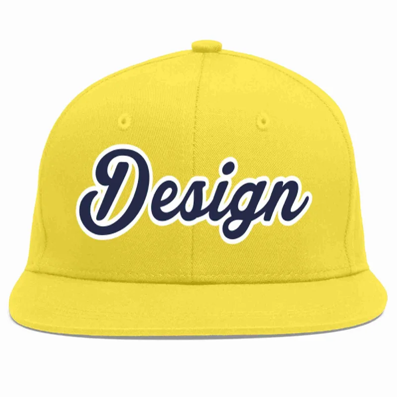 Baseball Cap For Custom Orders-Custom Light Gold Navy-White Flat Eaves Sport Baseball Cap Design for Men/Women/Youth