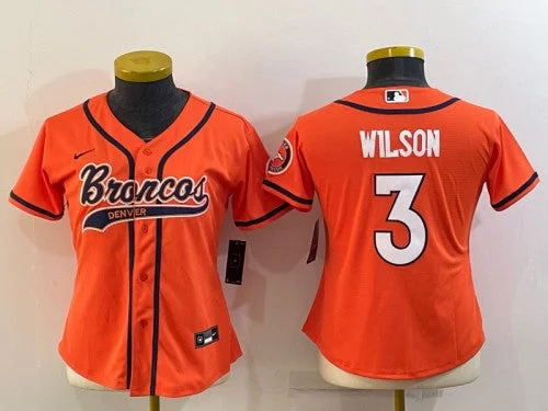 Baseball Jersey For Baseball Gifts-Women's Denver Broncos #3 Russell Wilson Orange With Patch Cool Base Stitched Baseball Jersey(Run Small)