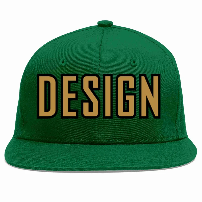 Baseball Cap For Group Fundraisers-Custom Green Old Gold-Black Flat Eaves Sport Baseball Cap Design for Men/Women/Youth