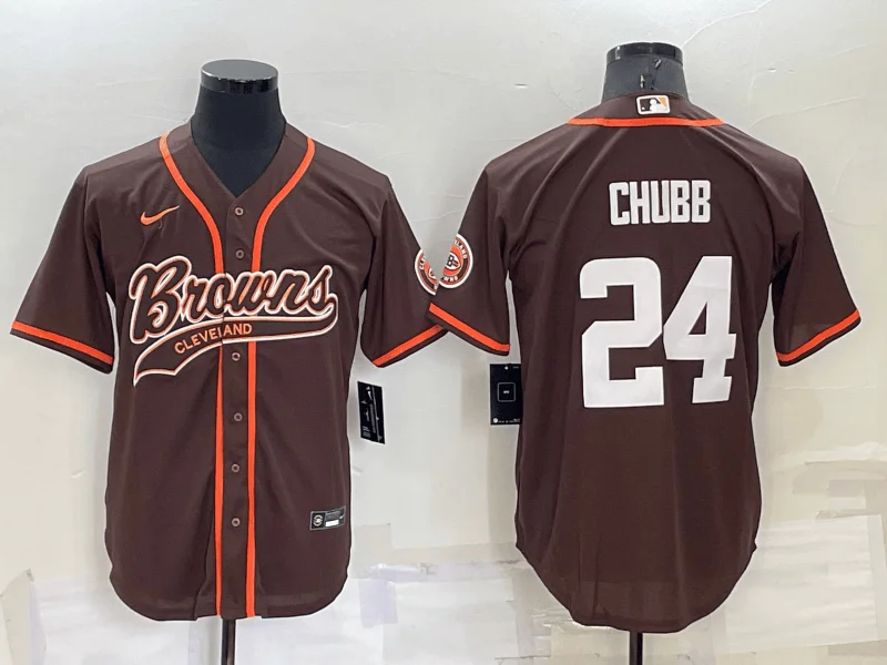 Baseball Jersey For Personalized Numbering-Men's Cleveland Browns #24 Nick Chubb Brown Stitched Cool Base Baseball Jersey