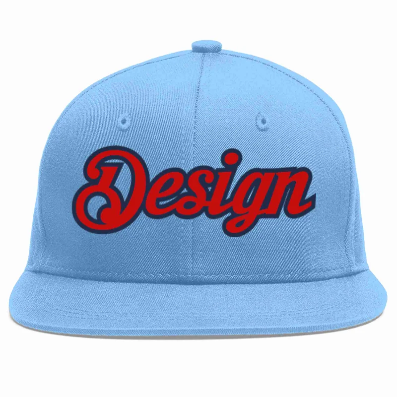 Baseball Cap With Logo-Custom Light Blue Red-Navy Flat Eaves Sport Baseball Cap Design for Men/Women/Youth