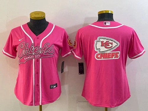 Baseball Jersey For Custom Branding-Women's Kansas City Chiefs Pink Team Big Logo With Patch Cool Base Stitched Baseball Jersey(Run Small)