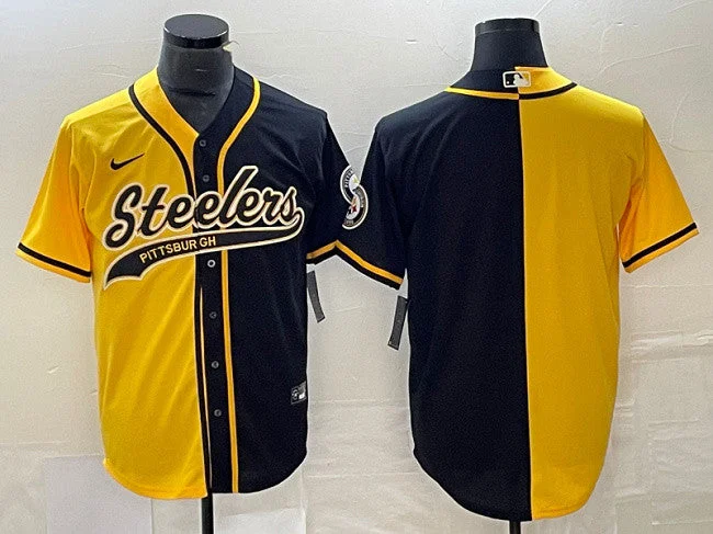 Baseball Jersey For Unique Fan Orders-Men's Pittsburgh Steelers Blank Yellow Black Split Cool Base Stitched Baseball Jersey