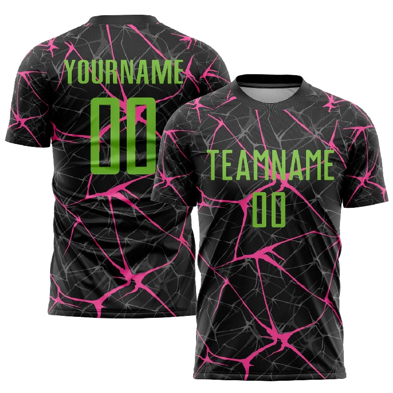 Football Jersey For High School Teams-Custom Black Neon Green-Pink Sublimation Soccer Uniform Jersey