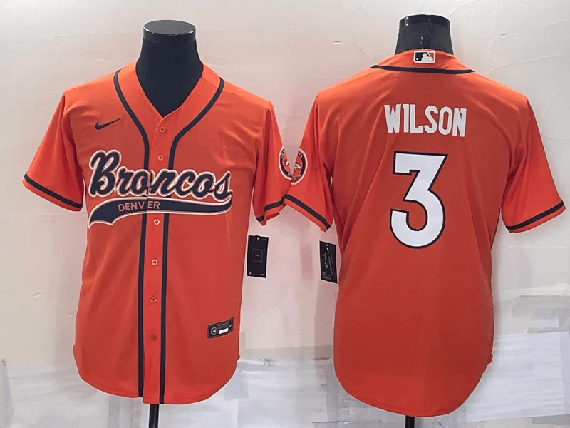 Baseball Jersey For Game Day Apparel Orders-Men's Denver Broncos #3 Russell Wilson Orange Stitched Cool Base Baseball Jersey