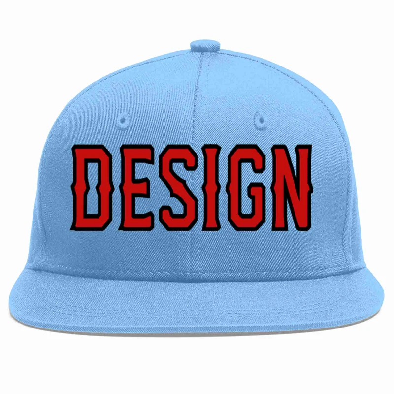 Baseball Cap For Casual Fans-Custom Light Blue Red-Black Flat Eaves Sport Baseball Cap Design for Men/Women/Youth