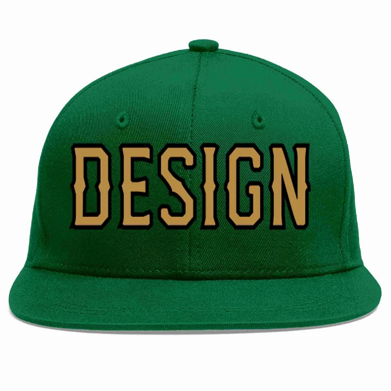 Baseball Cap For Youth Baseball Teams-Custom Green Old Gold-Black Flat Eaves Sport Baseball Cap Design for Men/Women/Youth