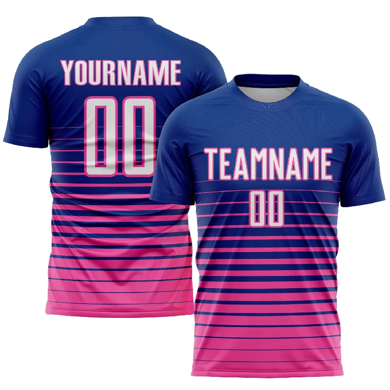 Football Jersey For Major League Teams-Custom Royal White-Pink Pinstripe Fade Fashion Sublimation Soccer Uniform Jersey