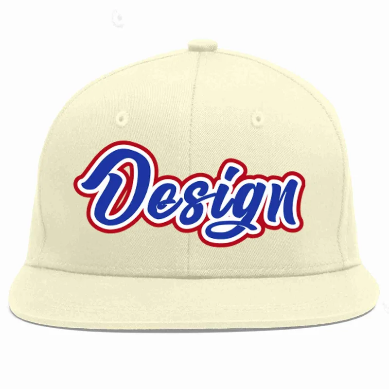 Baseball Cap For Custom Logos-Custom Cream Royal-White Flat Eaves Sport Baseball Cap Design for Men/Women/Youth