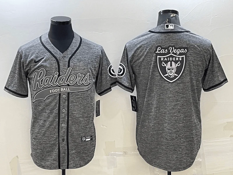 Baseball Jersey For Fan Events-Men's Las Vegas Raiders Grey Team Big Logo With Patch Cool Base Stitched Baseball Jersey