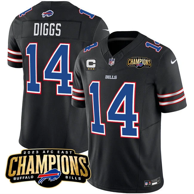 Football Jersey For College Teams-Men's Buffalo Bills #14 Stefon Diggs Black 2023 F.U.S.E. AFC East Champions With 4-star C Ptach Football Stitched Jersey