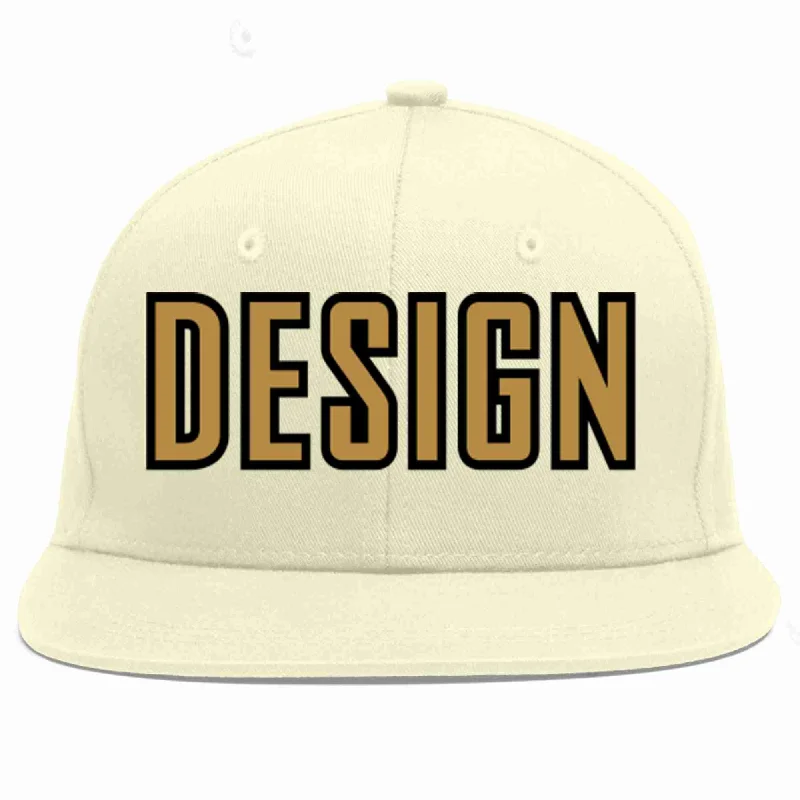 Baseball Cap For Supporter Gifts-Custom Cream Old Gold-Black Flat Eaves Sport Baseball Cap Design for Men/Women/Youth