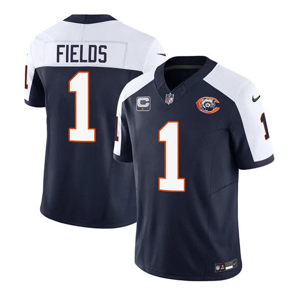 Football Jersey For Football Gifts-Men's Chicago Bears #1 Justin Fields Navy/White 2023 F.U.S.E. With 1-star C PatchThrowback Limited Football Stitched Game Jersey